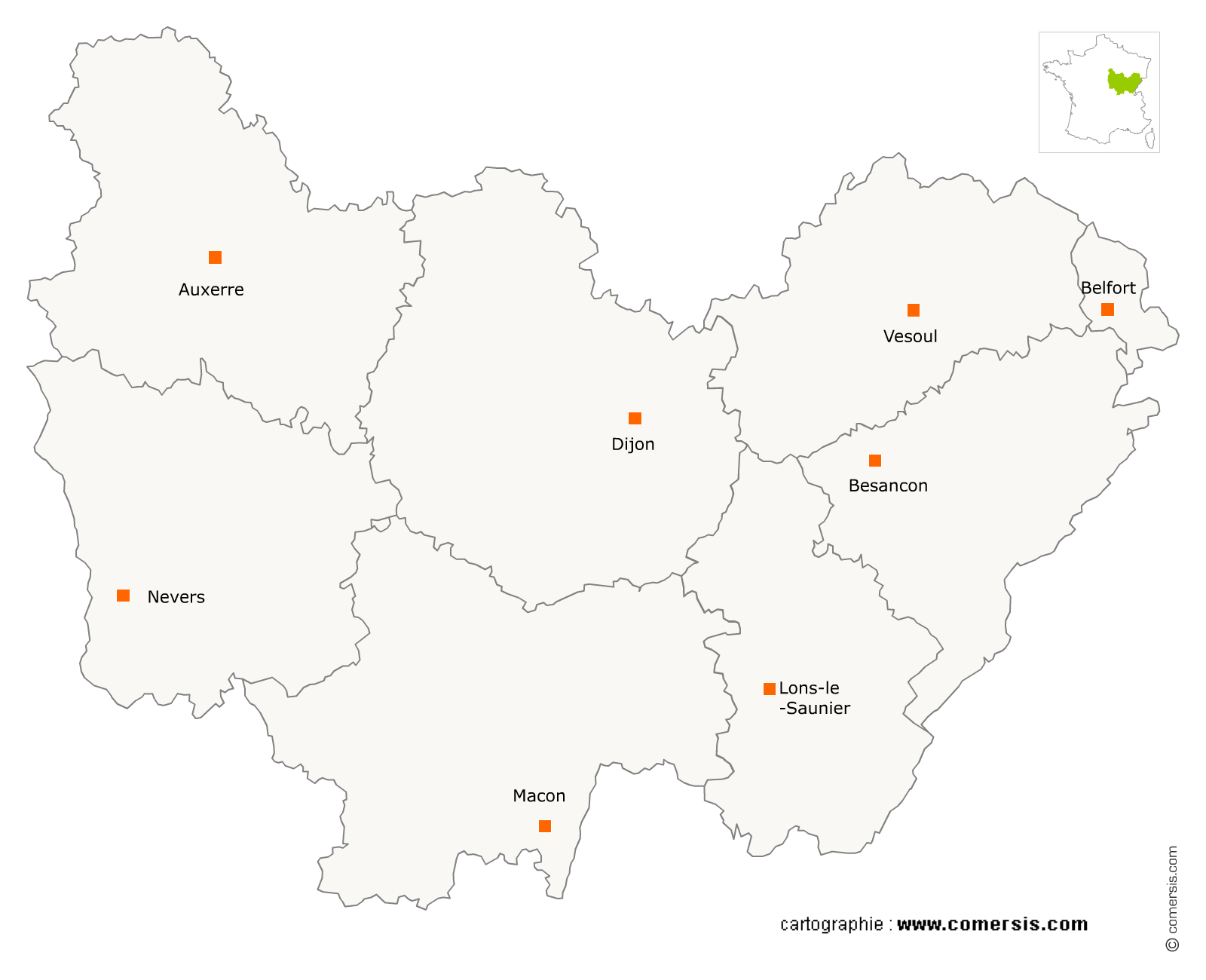 carte de la region Bourgone-Franche-Comté